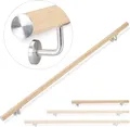 Produktbild: Relaxdays Handlauf Aluminium, rund, Treppengeländer innen, außen, Buche-Optik, 100 cm, Ø 42mm, mit Wandhalterung, natur