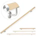 Produktbild: Handlauf Aluminium, Rund, Treppengeländer Innen, Außen, Buche-optik, 100 Cm, Ø 42mm, Mit Wandhalterung, Natur - Relaxdays