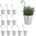 Produktbild: Relaxdays - Hängetöpfe, 12er Set, Geländertöpfe Aus Metall, Hbt: 30 X 13 X 20 Cm, Verzinkte Balkonblumentöpfe, Silber