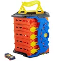 Produktbild: Hot Wheels GYX11 - Rollout Raceway Trackset, lässt sich zu einer fünfspurigen Rennstrecke ausrollen, Aufbewahrungsbehälter, Spielzeug Autorennbahn für Kinder ab 4 Jahren