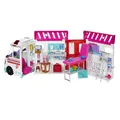 Produktbild: Barbie 2-in-1-Krankenwagen Spielset, Rettungswagen mit Lichtern und Geräuschen, umwandelbar in Pflegeklinik, 20 Puppenzubehör, Spielzeug ab 3 Jahren, HKT79