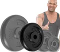 Produktbild: Miweba Sports Hantelscheiben Set HSG | 𝐏𝐫𝐨𝐟𝐢 Hanteln - 1.25-10.0 Kg Hantelscheibe - Hantel Scheiben - Gusseisen Gewichte - Ø 30/31 mm - Hantelset - Gewichtsscheiben - Hantelgewicht (2x 5.0 Kg)