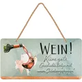 Produktbild: LANOLU Retro Blechschilder Sprüche lustig - WEIN! Keine gute Geschichte hat je mit einem Salat angefangen! - Vintage Metallschild mit Spruch - Küchenbild und Shabby Chic Wanddeko Küche 16x32cm