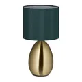 Produktbild: Relaxdays Nachttischlampe mit Touch, moderne Tischlampe, HxD: 34x18 cm, E14, Tischlampe mit Stoffschirm, gold/dunkelgrün