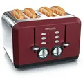 Produktbild: Arendo Toaster 4-Schlitz im Edelstahlgehäuse für 4 Scheiben, extrabreite Röstschlitze, leichte Reinigung, Rot