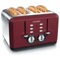 Produktbild: Arendo Toaster 4-Schlitz im Edelstahlgehäuse für 4 Scheiben, extrabreite Röstschlitze, leichte Reinigung, Rot