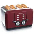 Produktbild: Arendo Toaster 4-Schlitz im Edelstahlgehäuse für 4 Scheiben, extrabreite Röstschlitze, leichte Reinigung, Rot