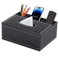 Produktbild: PU Leder Kosmetiktücher Rechteckig Taschentücher Box Organisator Tissue Box mit Fernbedienung Aufbewahrungsbox Serviettenhalter Schreibtisch Aufbewahrungsbox,Schwarzes Geflochten