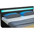Produktbild: Juskys Polsterbett Lyon 140 x 200 cm schwarz – Bettgestell mit Lattenrost, Bettkasten & LED Beleuchtung – Kunstleder & Holz – Bett Jugendbett - Schwarz