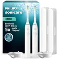 Produktbild: Philips Sonicare Series 3100 Elektrische Zahnbürste – Schallzahnbürste mit Drucksensor, 3 Intensitäten, EasyStart, SmarTimer, 14 Tage Laufzeit, Reiseetui, Weiß, 2er-Pack, HX4072/41, [Neu]