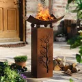 Produktbild: Feuerschale Pflanzschale plus Deko Säule im Set Rost Optik Braun Garten Terrasse