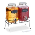 Produktbild: Relaxdays Getränkespender mit Ständer, 2er Set, Limobehälter 4L, Zapfhahn und Deckel, Wasserspender, Glas, transparent