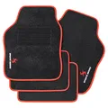 Produktbild: WOLTU Autofußmatten-Set mit 4 Matten universelle Allwetterfußmatten mit Stickerei Autoteppich gegen Wasser rutschfeste Absatzschoner aus Teppichmaterial Schwar Rot
