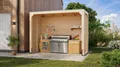 Produktbild: Grillküchenunterstand Holzpavillon Grillpavillon Unterstand Cubus 320x160cm Sparset inkl. Rückwand/Lamellenseitenwände und H-Pfostenanker für Pavillon