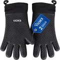 Produktbild: VIOKS 2Stk Backofen Handschuhe Set, Silikon Handschuhe Hitzebeständig für Küche, Silikon Topfhandschuhe mit Baumwollfutter Schwarz für BBQ/Grill