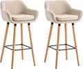 Produktbild: TPFLiving 2er Set Barhocker Grande Gestell Holz Stoff Creme