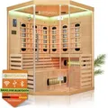 Produktbild: Artsauna Infrarotkabine Kiruna150 mit 8 Vollspektrum- & 1 Flächenstrahler, 3 Personen, 150 x 150 cm, LED Farblicht & Glasfront, Infrarotsauna Sauna