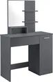 Produktbild: Frisierkommode mit Spiegel Schrank und Schublade Frisiertisch 138 x 90 x 38 cm Schminktisch mit Ablageflächen Spanplatte Dunkelgrau [en.casa]