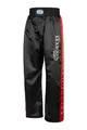 Produktbild: BAY Edel Stick Kickboxhose, schwarz mit roten Seitenstreifen gestickte Schrift Kickboxen Thaiboxhose lang Hose Kick-Boxen Thaiboxen Muay Thai Satinhose (3XS)