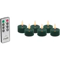 Produktbild: Candela Lights LED Kerzen 6er Set Ø4,5cm Winter green Smooth-Finish Echtwachs Teelicht mit Fernbedienung & Timerfunktion Flammenlose flackernde LED-Kerze mehrstufig dimmbar