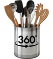 Produktbild: Cooler Kitchen Utensilienhalter Extra Groß Drehbar aus Edelstahl mit Beschwertem Boden, Herausnehmbarer Trennwand und Griffigem Einsatz – Rostfrei und Spülmaschinenfest – 18 cm