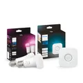 Produktbild: Philips Hue White and Col. Amb. LED E27 Lampen mit Hue Bridge Steuerungszentrale, 2-er Pack, 800lm, 16 Mio. Farben und Weißtöne, Steuerung per App, Schaltern, Sprache