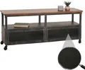 Produktbild: Lowboard HWC-N28, TV-Rack, Rollen 2 Fächer, 3D-Struktur Industrial Retro Metall Holz 55x130x36cm schwarz, braun