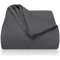 Produktbild: Laynenburg Tagesdecke Waffelpique aus 100% Baumwolle – Baumwolldecke, Kuscheldecke, Wohndecke als Sommerdecke, Bett-Überwurf, Couch-Überwurf, Sofa-Decke grau 220 cm x 240 cm