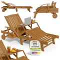 Produktbild: Juskys® Sonnenliege Sunscape - Natur, Akazienholz, Verstellbarer Tisch & Fußablage - 196x72,5x30 Cm