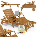 Produktbild: Juskys® Sonnenliege SunScape - Natur, Akazie mit verstellbarem Tisch & Beinablage, Stabil & Langlebig, 196x73x30 cm