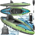 Produktbild: tectake® Kajak Boot aufblasbar, aufblasbares Kanu Paddelboot für 1 Person mit Doppelpaddel und Zubehör Sitz, Pumpe, Transporttasche, für Wassersport, Freizeit, als Angelboot, Ruderboot