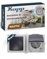Produktbild: Kopp NAUTIC Wechselschalter-Steckdosen-Kombination in Grau - Sichere Aufputz-Steckdose mit Deckel & erhöhtem Berührungsschutz - Waagrechter IP44 Feuchtraum-Aufputz-Schalter mit Steckdose 16A / 250V~