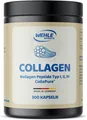Produktbild: Collagen Kapseln 300 Stück hochdosiert - Bioaktive Peptide Typ I, II,III