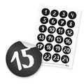 Produktbild: itenga 24x Sticker Zahlen Adventskalender Geschenke Aufkleber Motiv Z30 - Ziffern von 1 bis 24 Schwarz Weiß