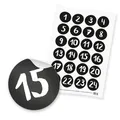 Produktbild: itenga 24x Sticker Zahlen Weihnachten Adventskalender Geschenk 1 bis 24 Schwarz
