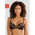 Produktbild: Push-up-BH JETTE, Damen, Gr. 70, Cup B, schwarz (schwarz, caramel), Spitze, Obermaterial: 90% Polyamid, 10% Elasthan, BHs Push-up-BH, aus floraler Spitze, Dessous