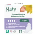 Produktbild: Naty Damenbinden Super mit Flügeln | 100% zertifizierte Bio-Baumwolle auf der Haut | Zertifiziert hautverträglich | Ohne Parfüm, 0% konventionelles Plastik | Absorbierender Schutz | 12 Binden