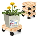 Produktbild: Oramics 4 Stück Pflanzenroller Rund aus Massivholz – Ø30 x 8 cm bis 120 KG belastbar – Rollbrett für Pflanzen, Blumentöpfe und Blumenkübel – Blumentopf Untersetzer mit 4 Rollen