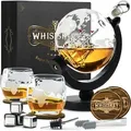 Produktbild: Whisiskey – Whisky Karaffe Set - Whiskey Geschenkset – Geschenke für Männer - Globus Dekanter 900ML, Whisky Gläser, Whiskey Steine, Zubehör - Transparent