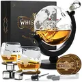 Produktbild: WHISISKEY Whisky Karaffe Set - Whiskey Geschenkset - Geschenke für Männer - Männergeschenke Geschenk - Geburtstagsgeschenk Mann - Globus Dekanter 900ML, Geschenkbox, 2 Gläser, 4 Whisky Steine