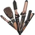 Produktbild: Camry Hairstyling Set | 5in1 | Richtbürste | ZIG-ZAG Wellenplatten | 19 mm und 32 mm Lockenwickler - Schwarz/Gold