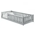 Produktbild: Kids Collective Kinderbett Bodenbett 80x160 cm mit Rausfallschutz & Lattenrost Montessori Bett Bed Gitterbett Kinder Jugendbett Einzelbett | Aschgrau | von 3. bis 10. Lebensjahr