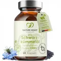 Produktbild: Nature Heart Bio Schwarzkümmelöl 60 Kapseln – 1500+ Thymochinongehalt – hochdosiert, kaltgepresst, vegan – naturreines Schwarzkümmelöl - Nigella sativa – ohne Zusatzstoffe