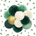 Produktbild: NICROLANDEE Hochzeit Party Dekoration -12 Stück Grün Seidenpapier Pompons Goldfolie Punkte Papierlaterne Deko für Brautparty, Geburtstag, Botanische Babyparty, Gartenparty Dekorationen