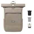 Produktbild: LARKSON Rucksack Damen Herren Grey - No 4 - Rolltop Backpack mit Laptopfach Uni, Arbeit & Fahrrad - Großer Reiserucksack - Wasserabweisend