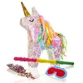 Produktbild: Lumaland Pinata Set zum Befüllen inkl. Schläger & Augenbinde | Magisches Einhorn ideal für Kinder-Geburtstag & Feier | Piñata inkl. 50g buntes Konfetti | Individuell befüllbar [40x14x54 cm]