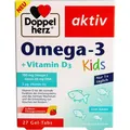 Produktbild: Doppelherz Omega-3 aktiv + Vitamin D3, Kids, 27 Gel-Tabs, Fischöl mit 90 mg EPA und 60 mg DHA, je Tagesportion 180 mg