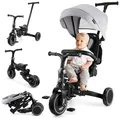 Produktbild: HyperMotion 8-in-1 Dreirad ab 1 Jahr mit Schubstange, 360° drehbarer Sitz, klappbar, höhenverstellbar, Eva Räder, Sonnendach, Gurt, Lenker, faltbar - TOBI Forest (Grau)