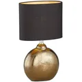 Produktbild: FISCHER & HONSEL LED Nachttischlampe, LED wechselbar, Warmweiß, Lampen-Fuß Keramik Bronze, Lampenschirm oval Schwarz Gold, 39cm klein goldfarben|schwarz