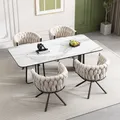 Produktbild: Flieks Esszimmerstuhl 4er Polsterstuhl 360°drehbar, Küchenstuhl Schminkstuhl mit Samtbezug, Wohnzimmerstuhl mit Armlehnen und Stahlbeinen, Beige